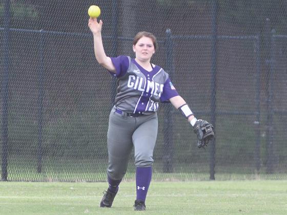 Gilmer left fielder Gracie Smith relays the ball to the infield, and she singled and scored the Cats’ run versus White County.