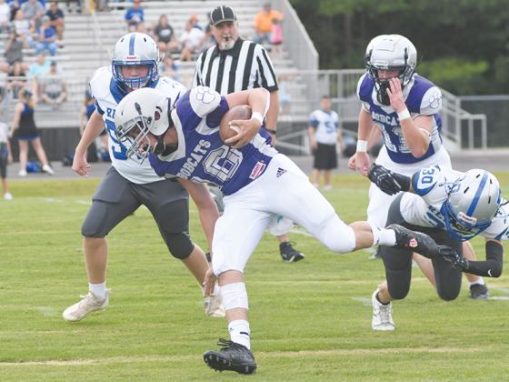 Clear Creek fullback Peyton Chancey breaks a tackle on a 64-yard touchdown run versus Fannin County last Tuesday. He finished with three offensive touchdowns and also stripped the ball from a Fannin running back and returned it for a 38-yard score.