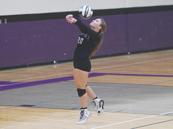 Gilmer High School senior Gracie Cain passes to a teammate during the Lady Cats’ senior night match versus Murray County last Thursday.