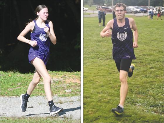 From left are, Gilmer High cross-country runners Lady Cat Jayla Walker and Bobcat Michael Little.