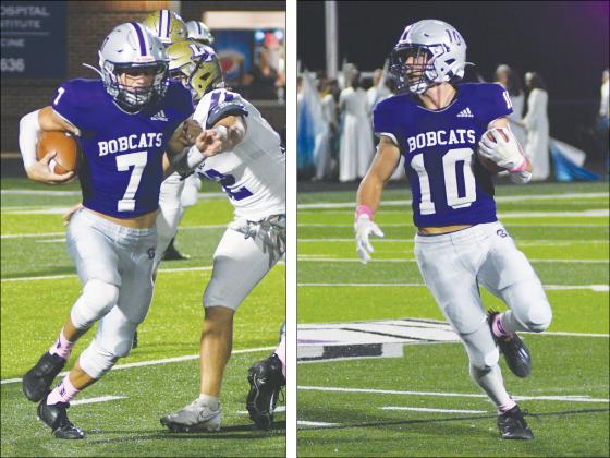 Gilmer High halfbacks Hunter Watkins (7) and Will Kiker (10) continue to makes defenses pay and have averaged 12.3 and 10.2 yards per carry this season. Both scored two touchdowns versus Lumpkin County last Friday as Watkins rushed for 158 yards and Kiker went for 146. 