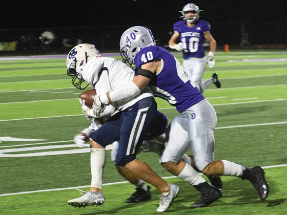 Gilmer senior defensive lineman Hunter Brown makes a tackle versus White County last Friday.