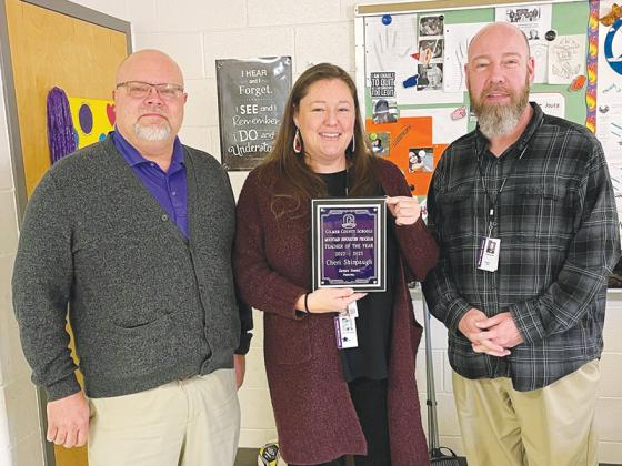 Mountain Innovation Program’s Cheri Shinpaugh is joined by superintendent Dr. Brian Ridley and MIP director James Jones.