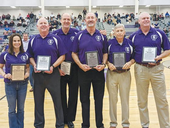 Front row from left, are this year’s inductees Lauren McCutchen Dudley, Lamar Frady,Ronald Thomas, Mark West, Lex Rainey and Chris Berry.