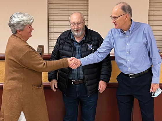 Gilmer County Post Commissioner Karleen Ferguson was honored at her last regular meeting on Dec. 8, by Chair Charlie Paris and Post Commissioner Hubert Parker, though she was still pressed into service for a special called budget meeting. Ferguson’s four-year term ended in December. The seat will be filled by John Marshall who was sworn in Dec. 21.