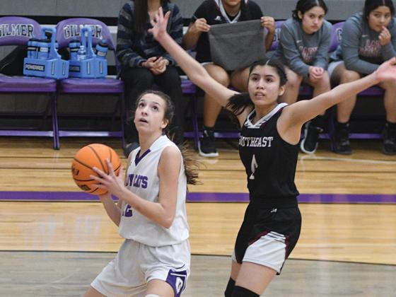 Lady Cat Madison Bradshaw drives the baseline for two points and finished with seven versus Southeast Whitfield last Saturday.