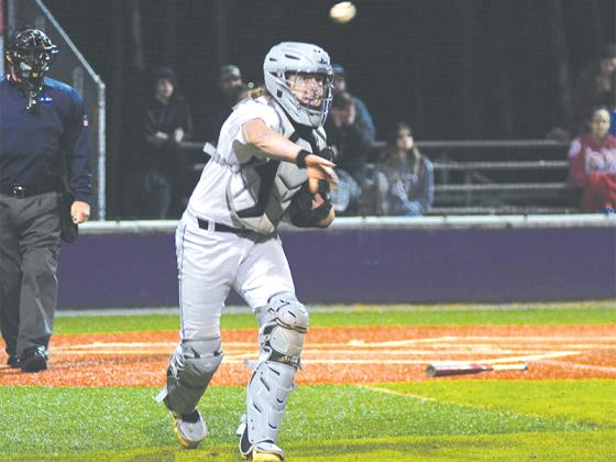 Gilmer senior catcher Brock Titus makes a throw to first and drove in three runs in the Bobcats’ win versus Gordon Central.