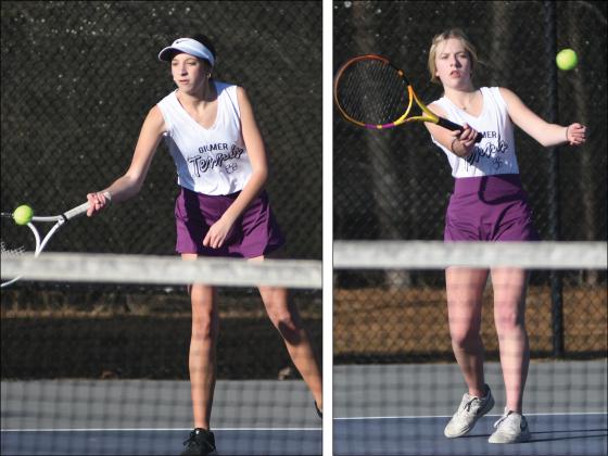 From left, are Gilmer High tennis players Madison Bradshaw and Lyla Engle. They helped the Lady Cats reach the state tournament and both will return to the starting lineup next season.