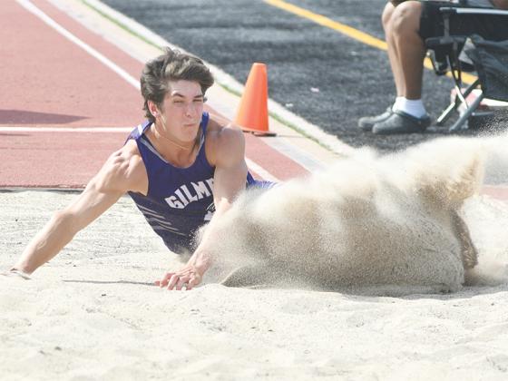 Gilmer High School senior Will Kiker leaps 20’ 11” in the long jump at last week’s Class 3A state track meet, and the mark established a new GHS record. Kiker also holds Bobcat records in the triple jump (42’ 11”), discus (149’ 11”), pole vault (14’) and was a member of the top 4x200 relay team (1:35.29). 