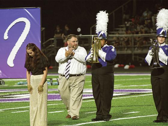 Aaron Garland leads the Gilmer High School Band during the halftime show at a recent home game against Lakeview Fort Oglethorpe High. (Photo by Robbie Bills/Sports Editor)