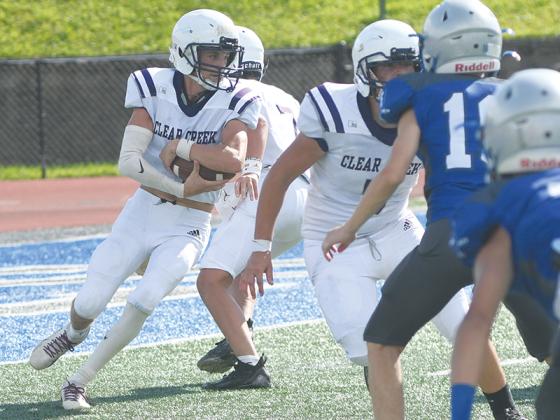 Clear Creek halfback Ryan Rellinger looks for running room, and he intercepted a pass in the end zone versus Union County last Tuesday.