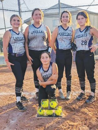 Clear Creek celebrated its eighth-grade softball players last week. Kneeling in front is Melissa Rasmussen, and standing from left are, Parker Blue Williams, Nevaeh Copeland, Madison Balanno and Elainah Cox. 