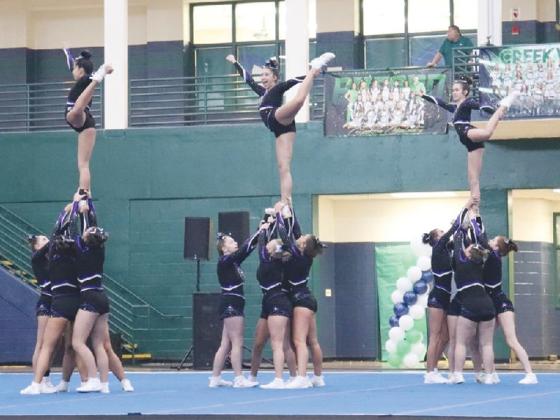 Gilmer High School cheerleaders perform last Saturday at Creekview.