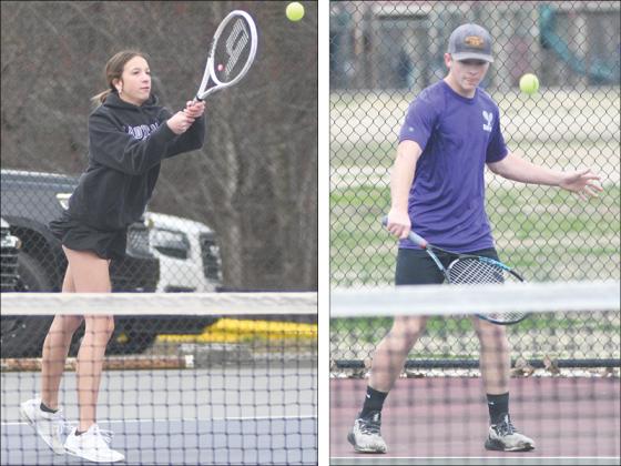 From left are, Gilmer High’s Madison Bradshaw and Nathan Hall. Bradshaw is one part of the Lady Cats’ No. 1 doubles team, and Hall is the Bobcats’ No. 2 single.