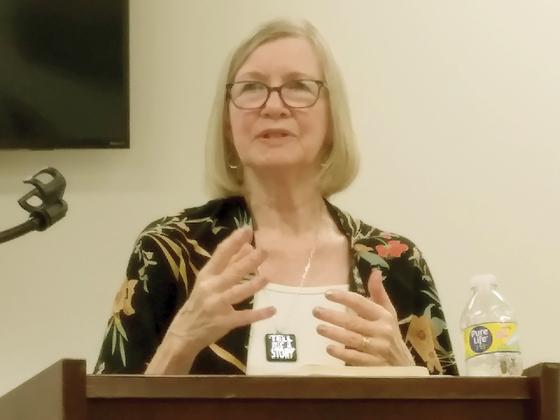 Author Cassandra King Conroy tells stories about her late husband, “The Prince of Tides” author Pat Conroy, during the Friends of the Gilmer Library’s annual meeting. 