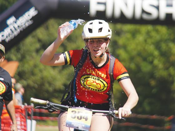 Class of 2023 senior Petra Giet cools off during a race last season.