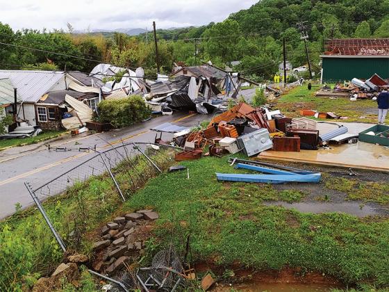 Uncle B’s Feed and Supply posted this scene of the destruction just feet from their store, which escaped a direct hit. (Facebook photo)