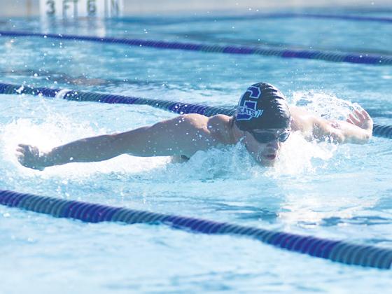 Gilmer Swim Team members Jacob Kucera (above), Addison Potter, Lilly Jones and Reece Smith during the district meet. The state meet is up next and will be held in Appling County July 20.
