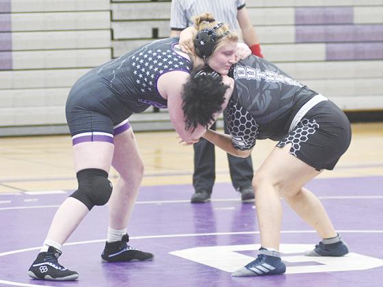 Gilmer High 2024 honor graduate Taylor Schiesser gains control of her opponent during her state title season as a junior. She will continue wrestling at Lindsey Wilson University this fall.