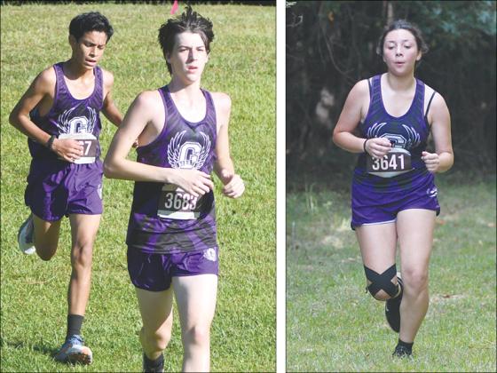 From left are Gilmer High cross-country runners Jeremy Martinez, Seth Turner and Estephany Becerra during last Thursday’s North Georgia Championships.