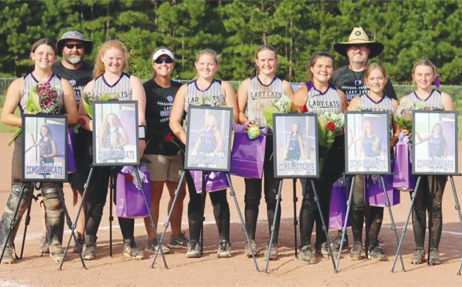 Clear Creek recognized its eighth-grade softball players last week. Above from left are, Brenlee Daniel, coach Stacy Galloway, Mattie Jones, head coach Tina McDaniel, Kali McCardle, Braley Stewart, Abby Murillo, coach Les McDaniel, Jessie Wheeler and Jocelyn McCollum.