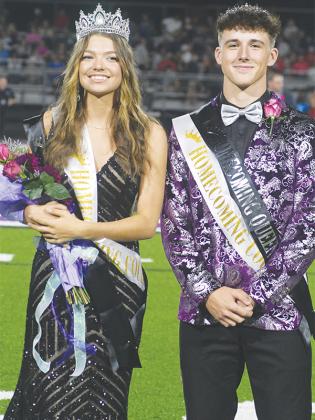 Gilmer High School’s homecoming festivities continued at halftime of last Friday’s football victory over Heritage. Sarah Baxter and Hayden Berry were crowned this year’s queen and king. 