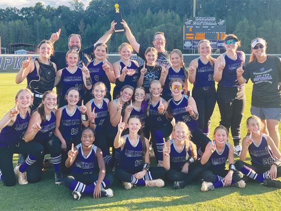 Front row from left are, Anique Perigo, Blair Whitaker, Marla Ramsey, Shay Vick and Kynlie Smith. Kneeling are Kaitlyn Bedwell, Neeyah McDaniel, Sydney Dillard, McKenly Holt, Maylee Bramlett, Kensie Farmer, Jaylin Duncan and Lily Teague. Standing are Brenlee Daniel, Jocelyn McCollum, coach Stacy Galloway, Abby Murillo, Kali McCardle, Brinlee Johnson, coach Les McDaniel, Jessie Wheeler, Braley Stewart, Mattie Jones and coach Tina McDaniel. 