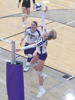 Gilmer hitter Jace Sanderson is backed up by senior libero Maddie Usry. In the Cats’ final match of the season versus LaFayette, Sanderson had five assists, four kills and three digs.