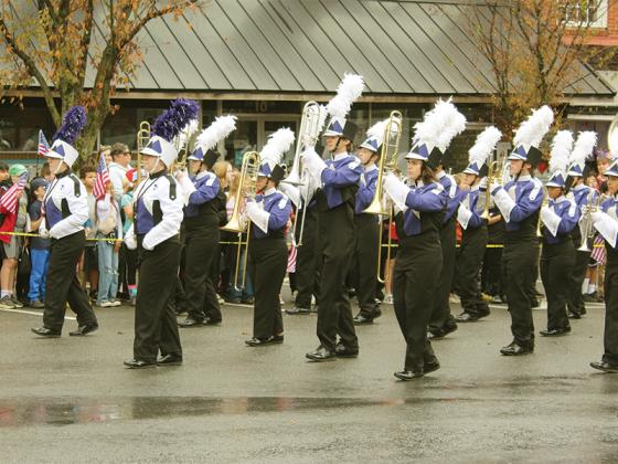 Everyone loves a marching band, and Gilmer High’s musicians did not disappoint during Veterans Day ceremonies. They also performed a “Salute to the Armed Forces” using each branch’s theme song. In the background are enthusiastic fifth graders of the county school system, who began to clap in rhythm with the drums as the band approached the square.