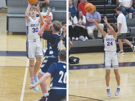From left, Clear Creek’s Alex Raper (30) and Silas West (24) fire shots for the Bobcats.