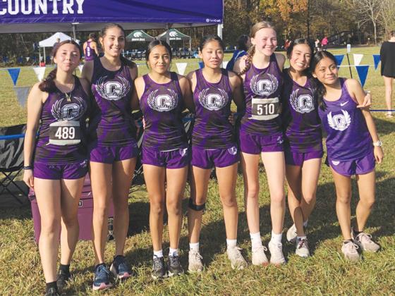 From left are Gilmer High Lady Cat cross-country runners who are set for the Class 3A state meet. From left are, Estephany Becerra, Morgan Palmeri, Salma Gonzalez, Allison Hernandez, Jayla Walker, Jennifer Garcia and Braelyn Nolasco.