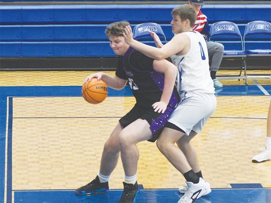 Bobcat sophomore Preston McVey makes room in the post versus Fannin County. He scored 11 of his 13 points in the fourth quarter.