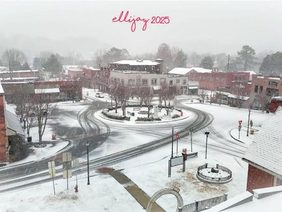 Josh Chastain captured this drone image of downtown Ellijay Friday morning of Winter Storm Cora.