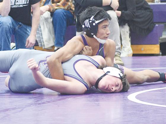 Gilmer junior Manny Velasquez (above) and sophomore Braelyn Nelson (below), who  both posted 4-0 records at last week’s Class 3A state duals tournament in Troup County.