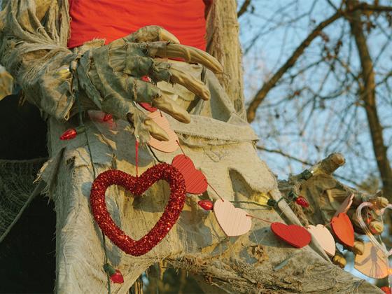Skelli-Jay’s mummified hand holds Valentine’s decor. (Lauren Sabia/Reporter)