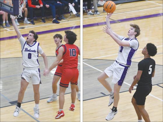 At left, Gilmer junior Keegen Bryant tallies his 1,000th career point versus Heritage last Tuesday. Four days later, senior J.D. Taylor (above) did the same versus Northwest Whitfield.