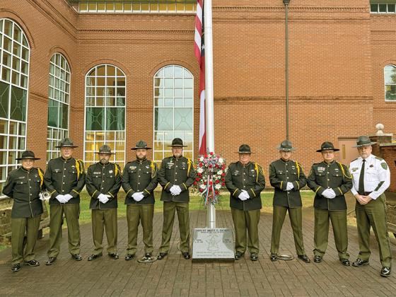 GCSO honor guard and Sheriff Stacy Nicholson at the annual memorial for Deputy Brett Dickey. 
