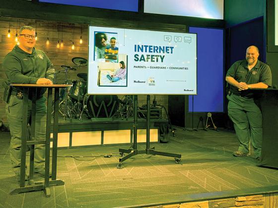 GCSO Detectives Trevor Stanfield and Dan Farnham host a discussion on Safer Internet Day at Orchard Church in East Ellijay. 