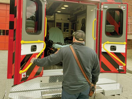 GCFR Battalion Chief Terence Evans shows the interior of their new ambulance. 