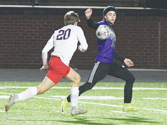 Bobcat senior Liam Engel (14) put the ball in the net three times when Gilmer trounced Ridgeland last Friday, 7-0.