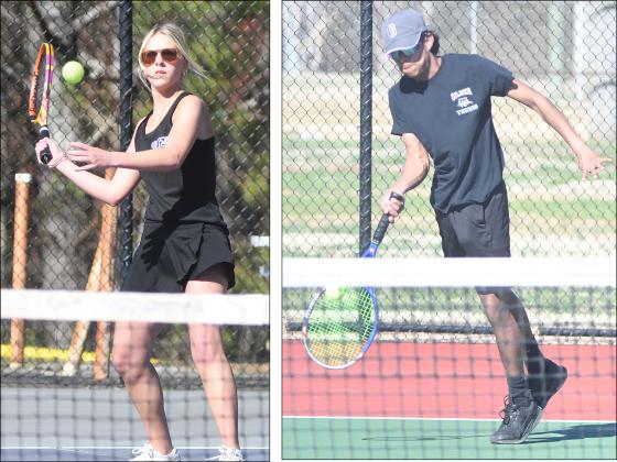 From left are No. 1 singles, Lady Cat Lyla Engle and Bobcat Eder Martinez. The duo played the final home match of their GHS careers Monday versus Heritage.