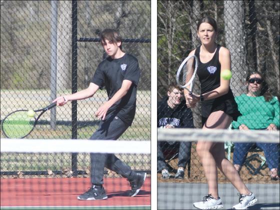 From left are Gilmer High School singles players, Bobcat Chase Little and Lady Cat Katelyn Campbell.