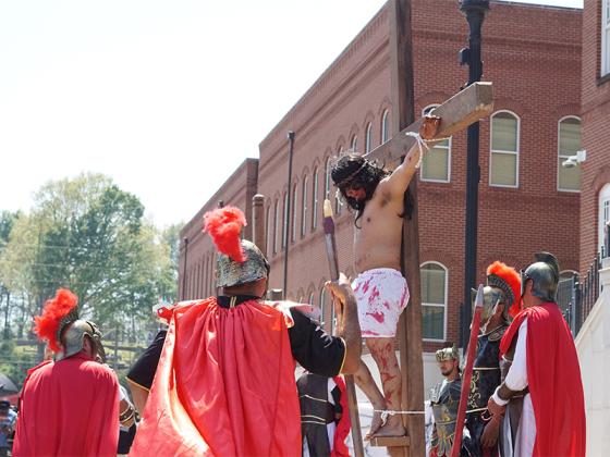 The Good Samaritan Catholic Church performed its live stations of the Cross on Good Friday, April 18. It took place in front of the Gilmer County Courthouse in downtown Ellijay from 2 to 3 p.m. (Lauren Sabia/Reporter)