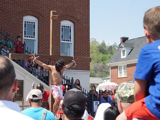 The Good Samaritan Catholic Church performed its live stations of the Cross on Good Friday, April 18. It took place in front of the Gilmer County Courthouse in downtown Ellijay from 2 to 3 p.m. (Lauren Sabia/Reporter)