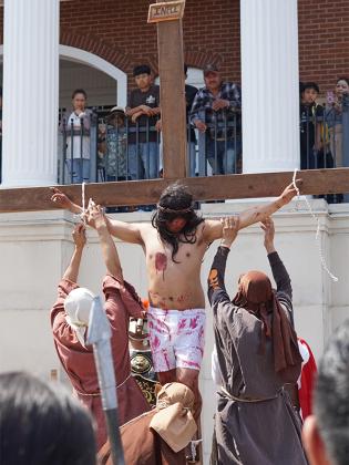The Good Samaritan Catholic Church performed its live stations of the Cross on Good Friday, April 18. It took place in front of the Gilmer County Courthouse in downtown Ellijay from 2 to 3 p.m. (Lauren Sabia/Reporter)
