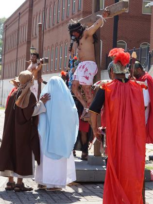 The Good Samaritan Catholic Church performed its live stations of the Cross on Good Friday, April 18. It took place in front of the Gilmer County Courthouse in downtown Ellijay from 2 to 3 p.m. (Lauren Sabia/Reporter)