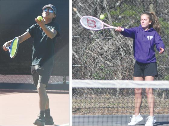 Gilmer’s Eder Martinez (left) earned a win against White County, and Bree Burnette (right) joined doubles partner Chelsey Griggs for a two-set win over Adairsville.  