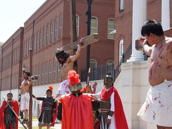 The Good Samaritan Catholic Church performed its live stations of the Cross on Good Friday, April 18. It took place in front of the Gilmer County Courthouse in downtown Ellijay from 2 to 3 p.m. (Lauren Sabia/Reporter)