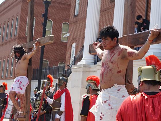 The Good Samaritan Catholic Church performed its live stations of the Cross on Good Friday, April 18. It took place in front of the Gilmer County Courthouse in downtown Ellijay from 2 to 3 p.m. (Lauren Sabia/Reporter)
