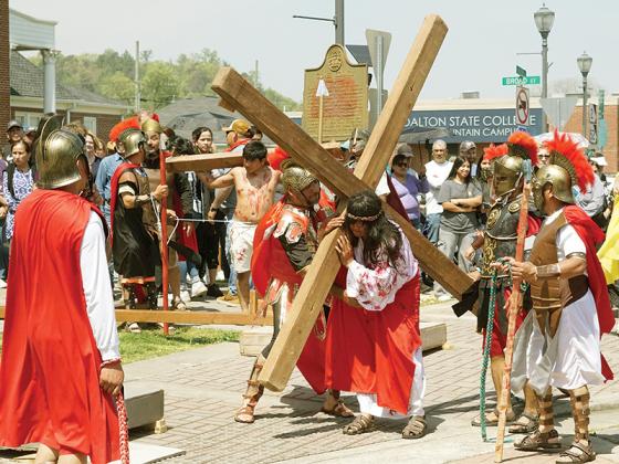 The Good Samaritan Catholic Church performed its live stations of the Cross on Good Friday, April 18. It took place in front of the Gilmer County Courthouse in downtown Ellijay from 2 to 3 p.m. (Lauren Sabia/Reporter)
